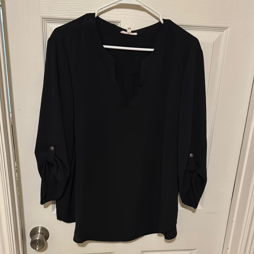 Maurices Black Mandarin Collar Blouse with 3/4 Sleeves